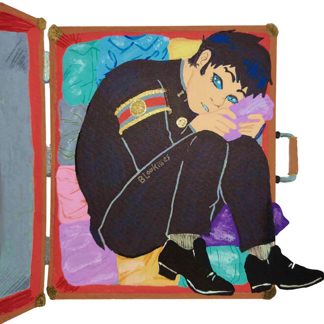 Packing The Essentials ● paint illustration ● 8" × 8" ● content source: Ace Attorney (video game) ● 2022