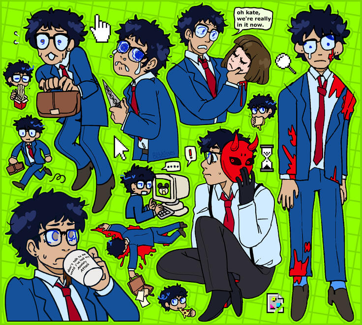 Brian's Terrible, Horrible, No Good, Very Bad First Day At Work ● fanart illustration ● content source: Yuppie Psycho ● 2024